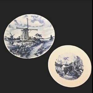 Two Vintage Delft Blauw Plates